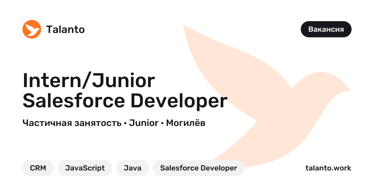 Intern/Junior Salesforce Developer — Сакцесс, Могилёв | Talanto