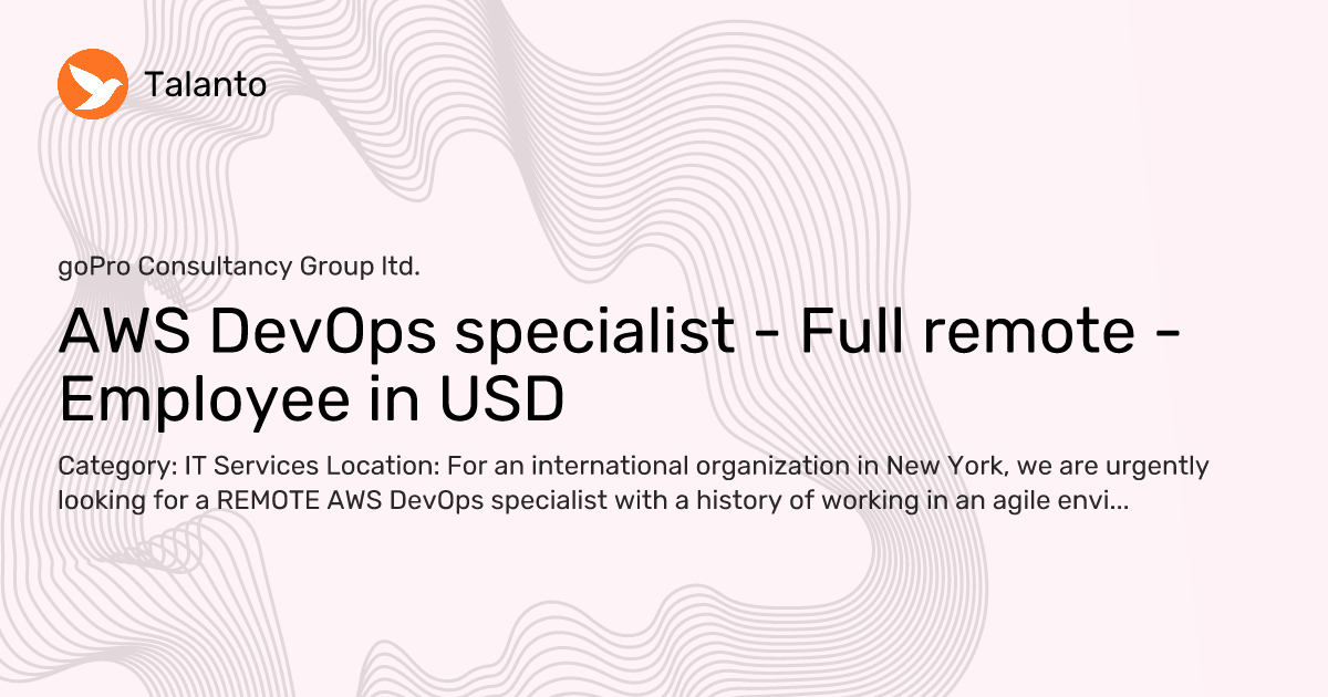 AWS DevOps specialist - Full remote - Employee in USD — goPro ...